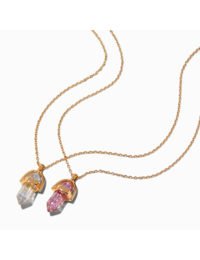 Colliers à pendentifs Best Friends en strass roses et transparents - Lot de 2