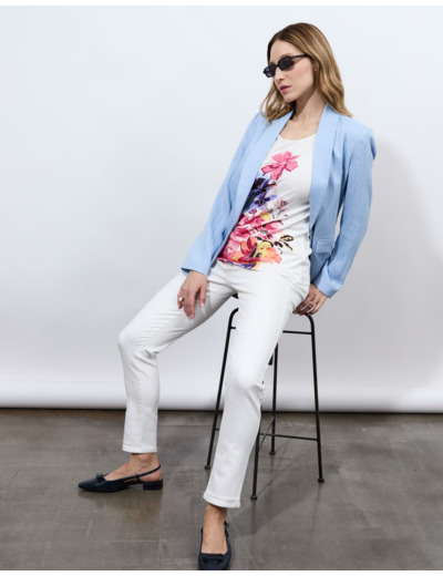 T-Shirt manches courtes 100% coton imprimé placé BLANC Femme