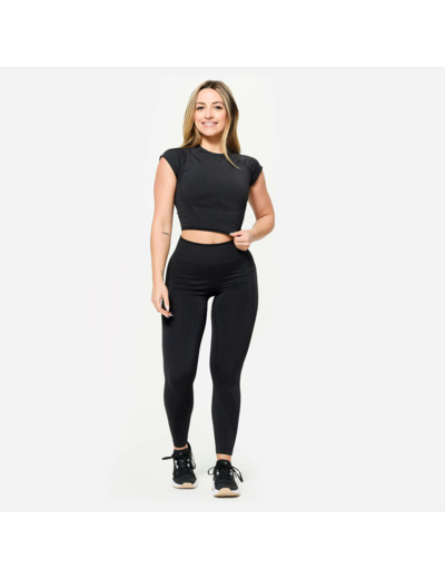 Crop top seamless de musculation femme, noir