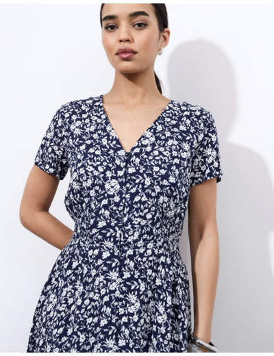 Robe midi imprimé à fleurs MARINE