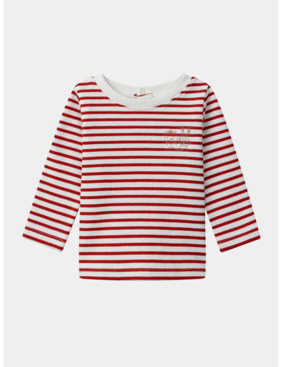 Tshirt à rayures rouges et blanches et manches longues Bébé Garçon