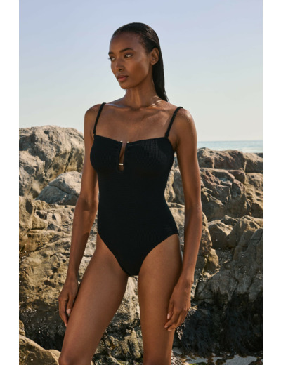 Maillot de bain 1 pièce extensible avec bijou métallique,Maillot de bain 1 pièce extensible avec bijou métallique;${refinementColor}