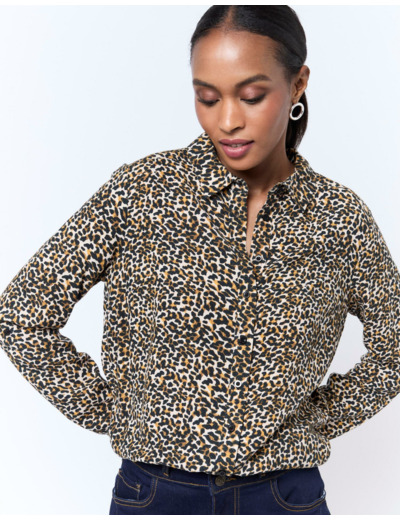 Chemisier manches longues imprimé léopard MARRON Femme