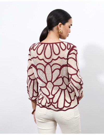 Pull fin court uni décoré BORDEAUX Femme
