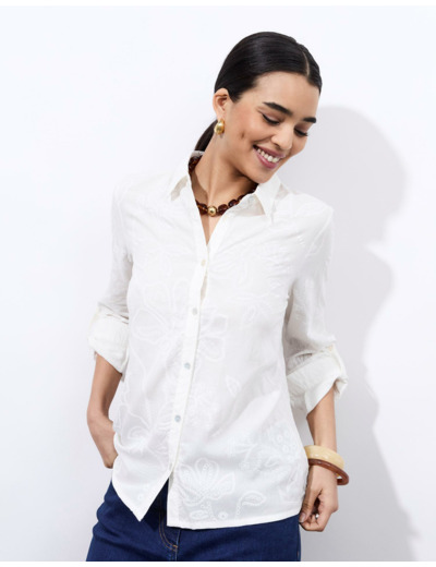 Chemisier manches longues imprimé BLANC Femme