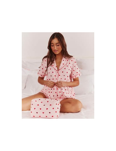 Chemise en jersey côtelé avec motifs cœurs et coccinelles