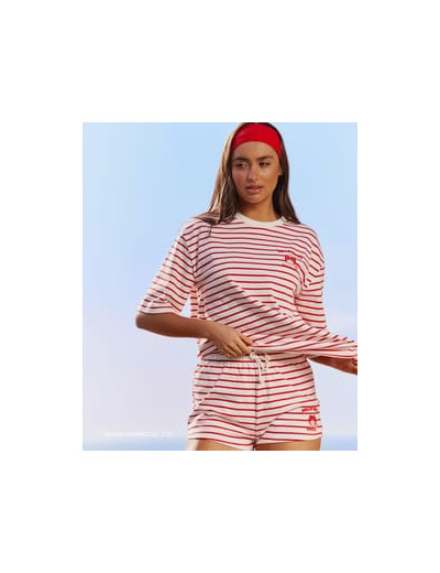 T-shirt marinière en jersey épais avec broderie Hello Kitty