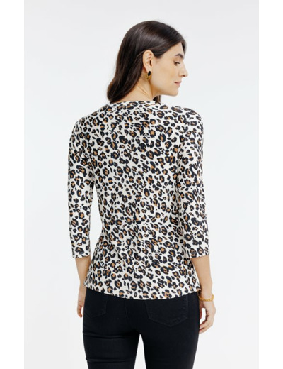 Tee-shirt col mao imprimé léopard