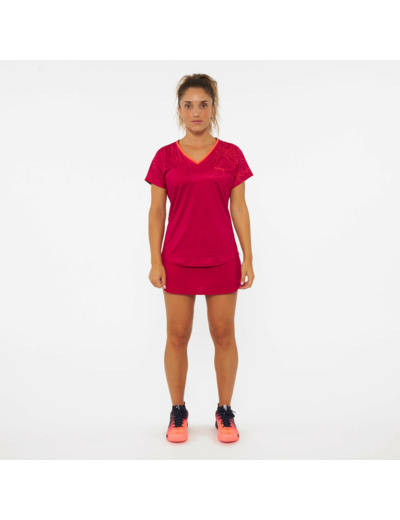 T-shirt de padel manches courtes respirant Femme- 500 rouge