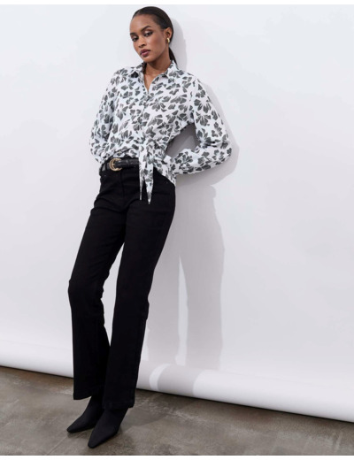 Chemisier manches longues imprimé à fleurs BLANC Femme