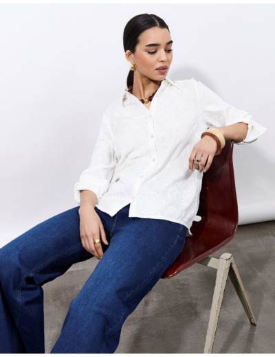 Chemisier manches longues imprimé BLANC Femme