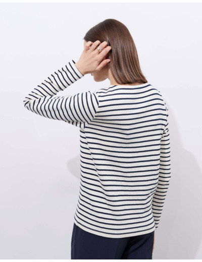 Tee-shirt marinière manches longues en mélange coton rayé MARINE Femme