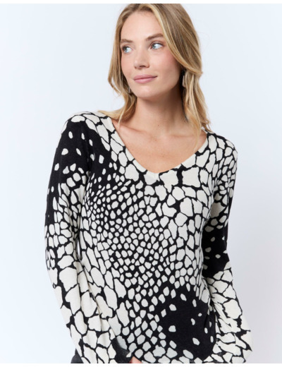 Pull fin en mélange cachemire imprimé ECRU Femme