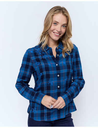 Chemisier manches longues à carreaux MARINE Femme