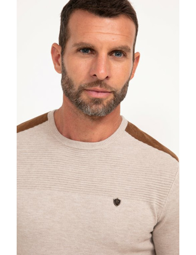 Pull col rond uni suede