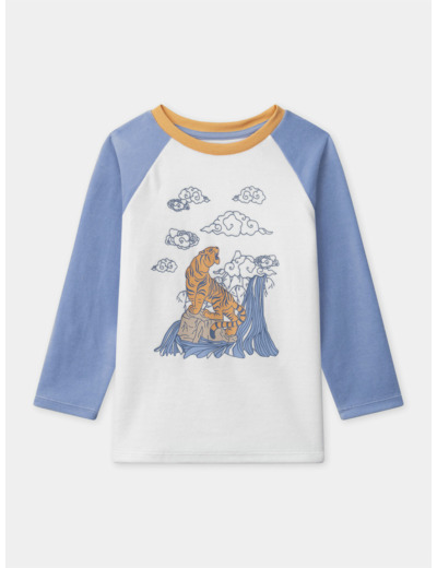 Pyjama bleu et blanc en velours imprimé tigre Garçon