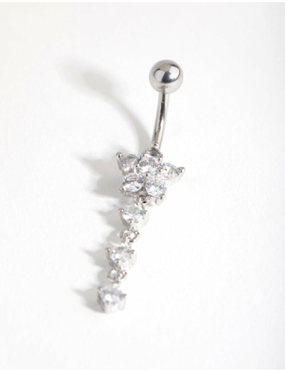 Surgical Steel Round Flower Drop Belly Ring