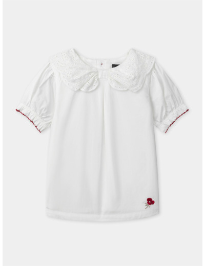 Blouse blanche à col noué et manches bouffantes Fille
