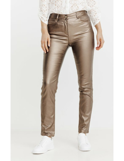 Pantalon enduit coupe slim détails lurex