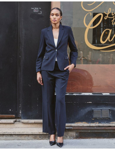 Pantalon long large rayé NOIR Femme