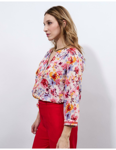 Blouse manches 3/4 imprimé à fleurs ROSE Femme