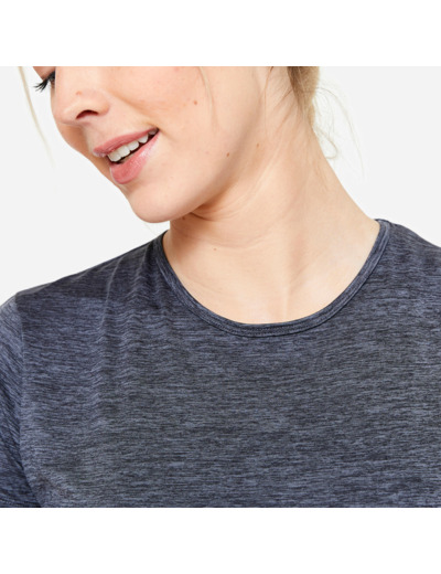 T-shirt manches courtes fitness cardio femme Gris chiné