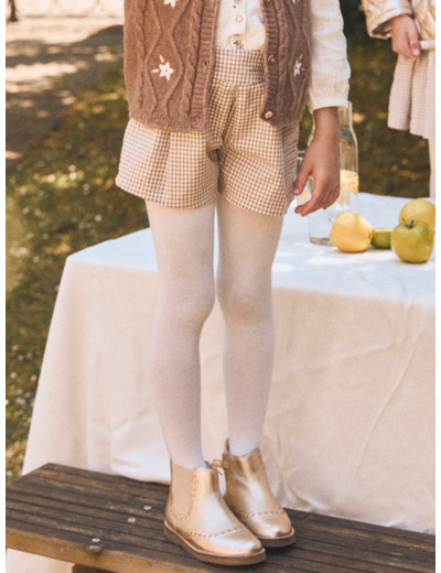 Jupe-short vichy marron et blanc Fille