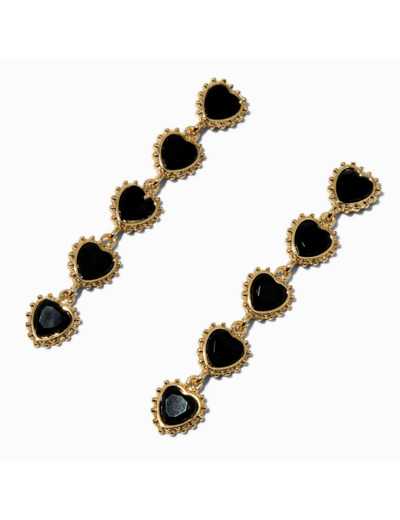 Pendantes linéaires 8 cm strass cœur noir