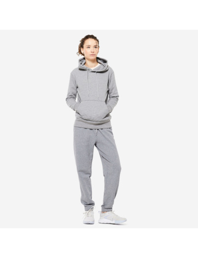 Sweat à capuche en coton fitness femme, gris