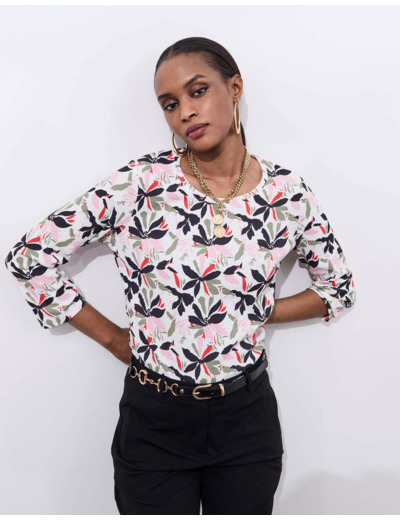 Top manches 3/4 imprimé ECRU Femme