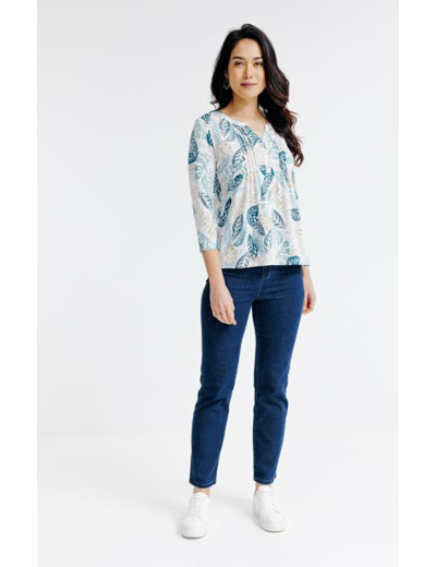 Tee-shirt avec plis imprimé feuillage