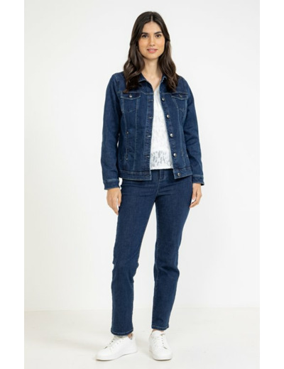 Veste denim brut avec strass fleurs