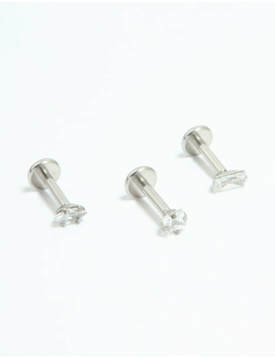 Surgical Steel Cubic Zirconia Mixed Shape Flat Back Studs 3-Pack