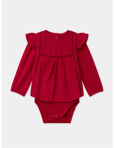 Body blouse rouge foncé avec volants Bébé Fille