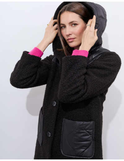 Manteau bi-matière uni NOIR Femme