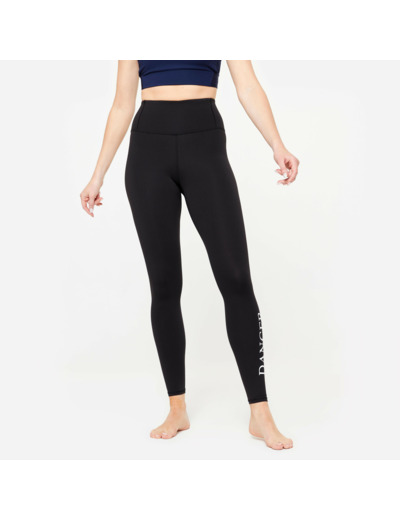 Legging danse moderne taille haute ceinture plate femme, noir fumé et blanc