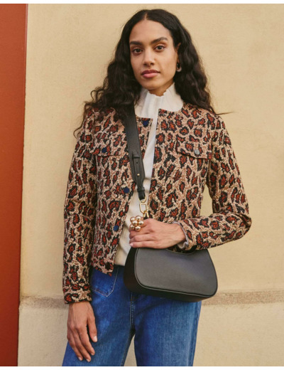 Veste courte en jacquard imprimé léopard BEIGE Femme