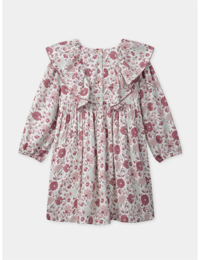 Robe imprimé fleuries avec volants aux épaules et manches longues Fille