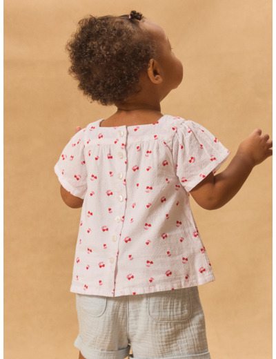 Blouse manches courtes cerises coeurs