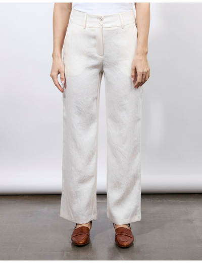 Pantalon long large uni BLANC Femme