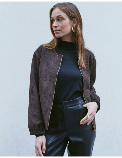 Blouson court jacquard MARRON Femme