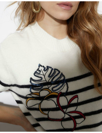 Pull épais rayé NOIR Femme