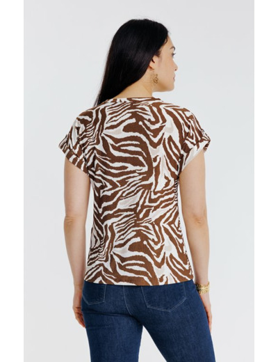 Tee-shirt col mao imprimé zèbre