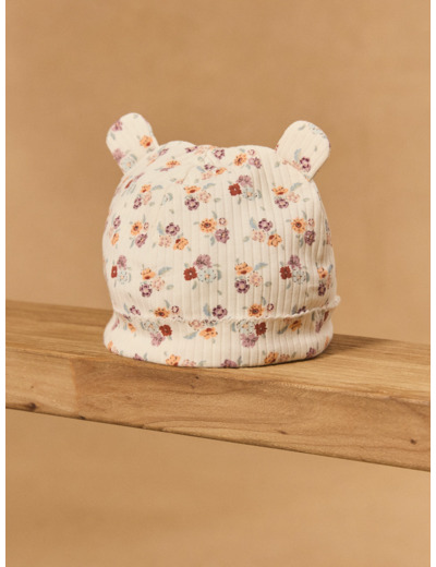 Bonnet écru imprimé fleur