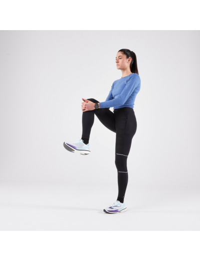 COLLANT RUNNING CHAUD ET DEPERLANT FEMME - KIPRUN WARM RAIN NOIR