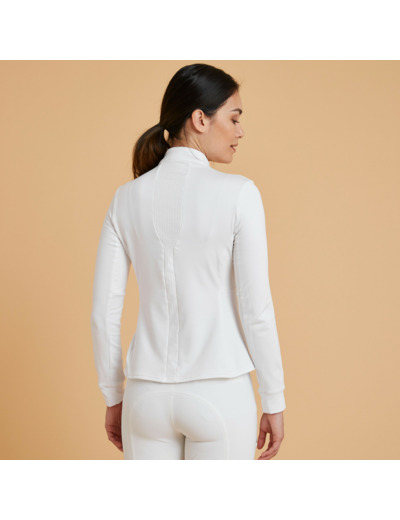 Polo de concours équitation manches longues chaud Femme - 500 blanc