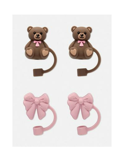Lot de 4 couvre-pailles ours et nœud