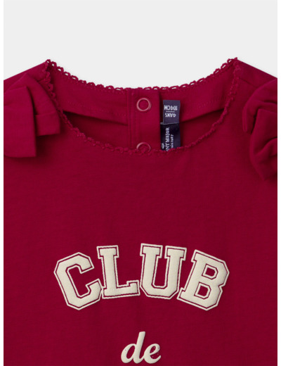 T-shirt rouge imprimé noeud à manches courtes en bordures festonnées Fille