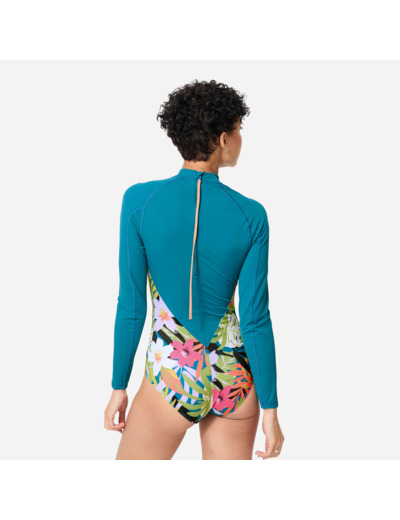 Maillot de bain de surf 1 pièce manches longues fleuri Femme - Dani bleu