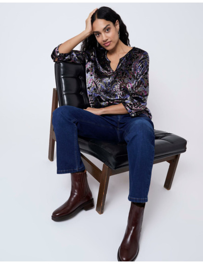 Blouse manches 3/4 imprimée NOIR Femme